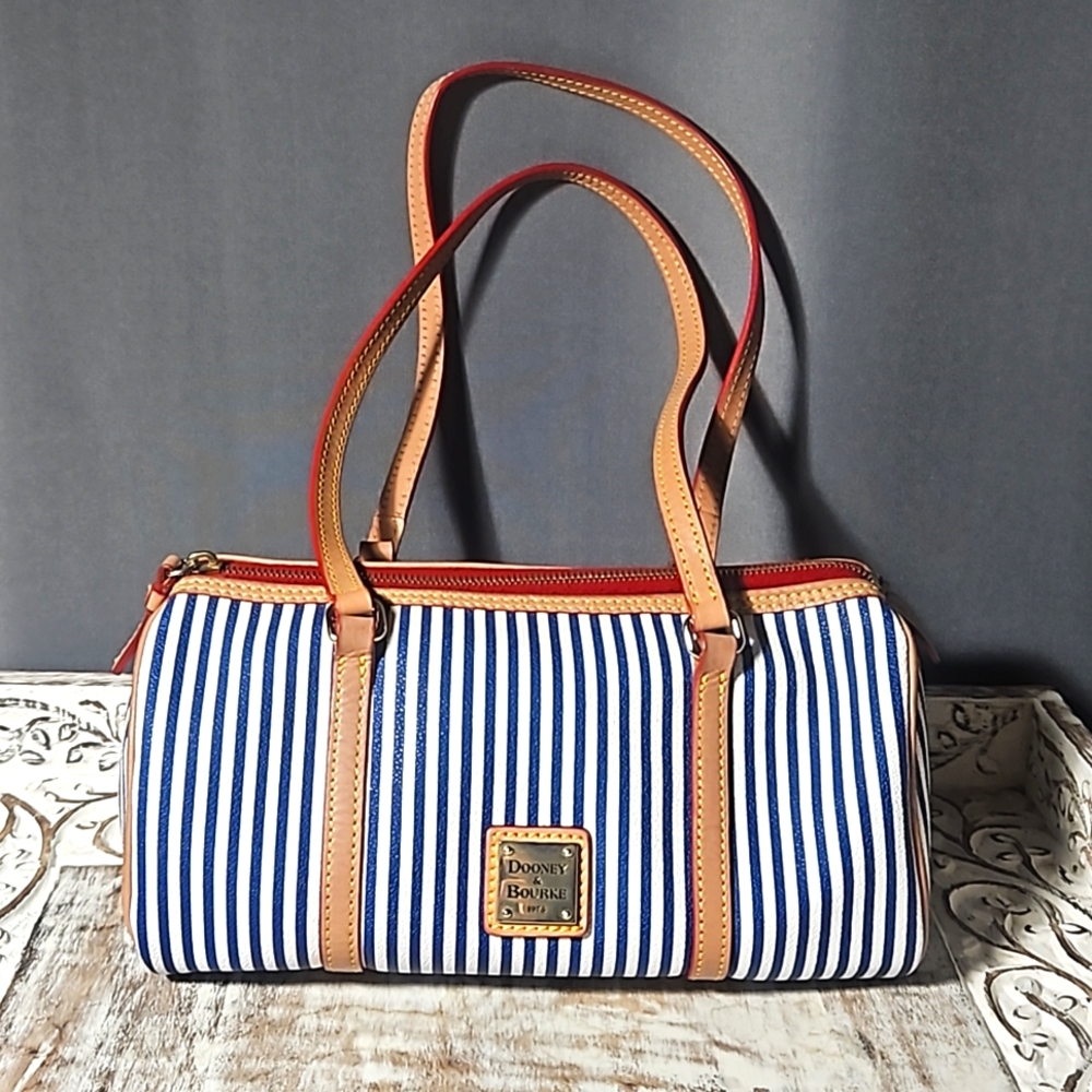 Dooney & Bourke Barrel Bag Blue & White Striped -Vintage 1990's EUC!